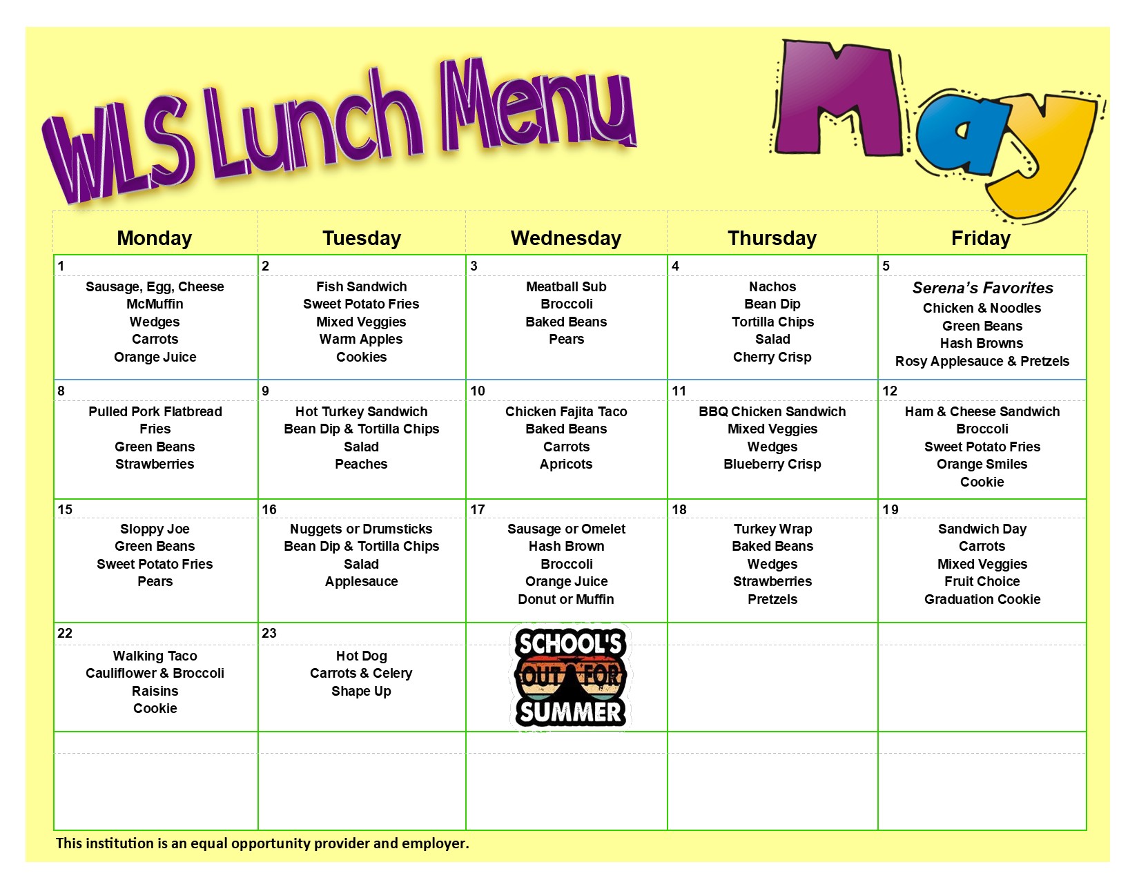 Lunch Menu Woodburn Lutheran School